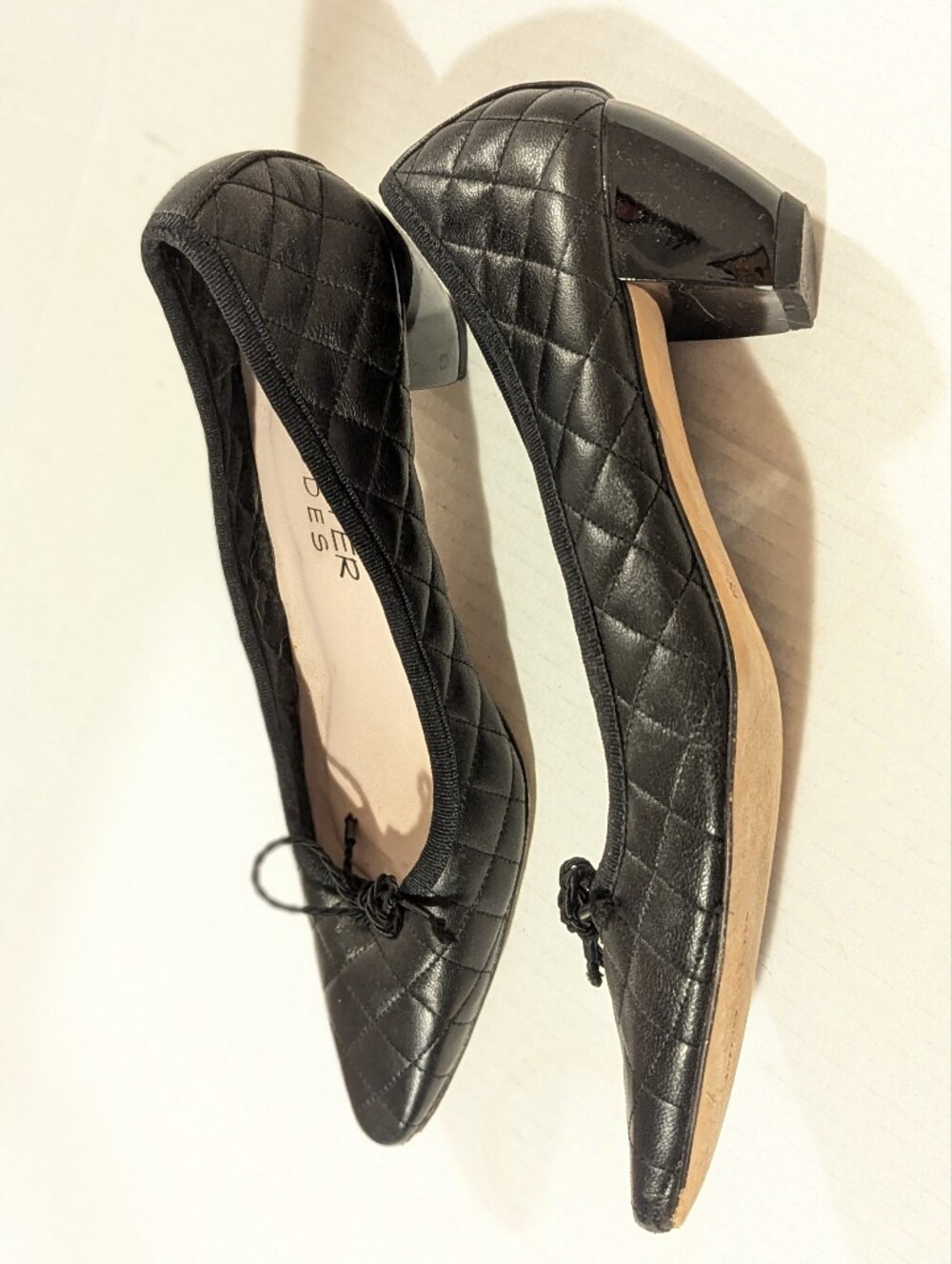 PAUL MAYER ATTITUDES BALLET QUILTED Black LEATHER Patent Heels  COMFORT 7.5